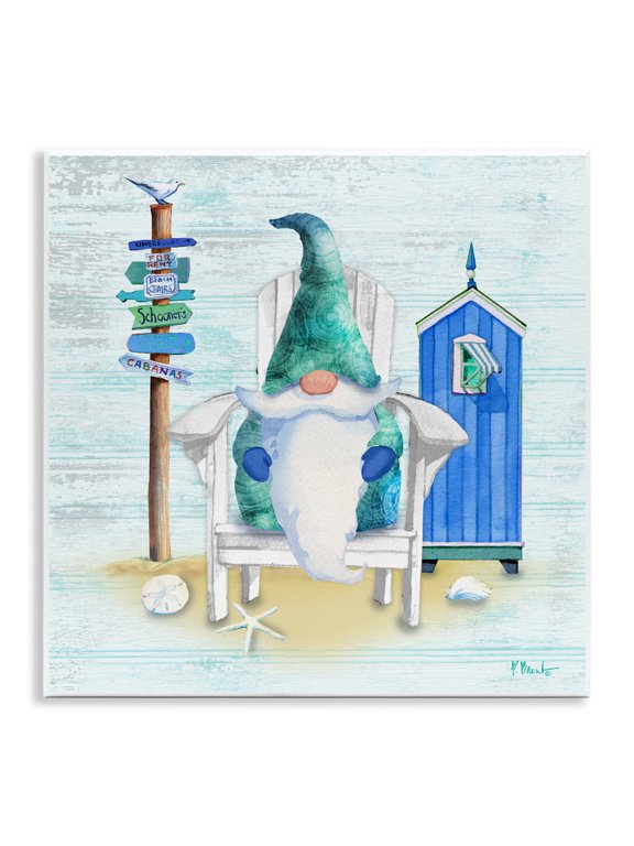 Industries Tropical Coastal Gnome Beach Life Relaxing Wall Plaque Art, 12 x 12, by Paul Brent