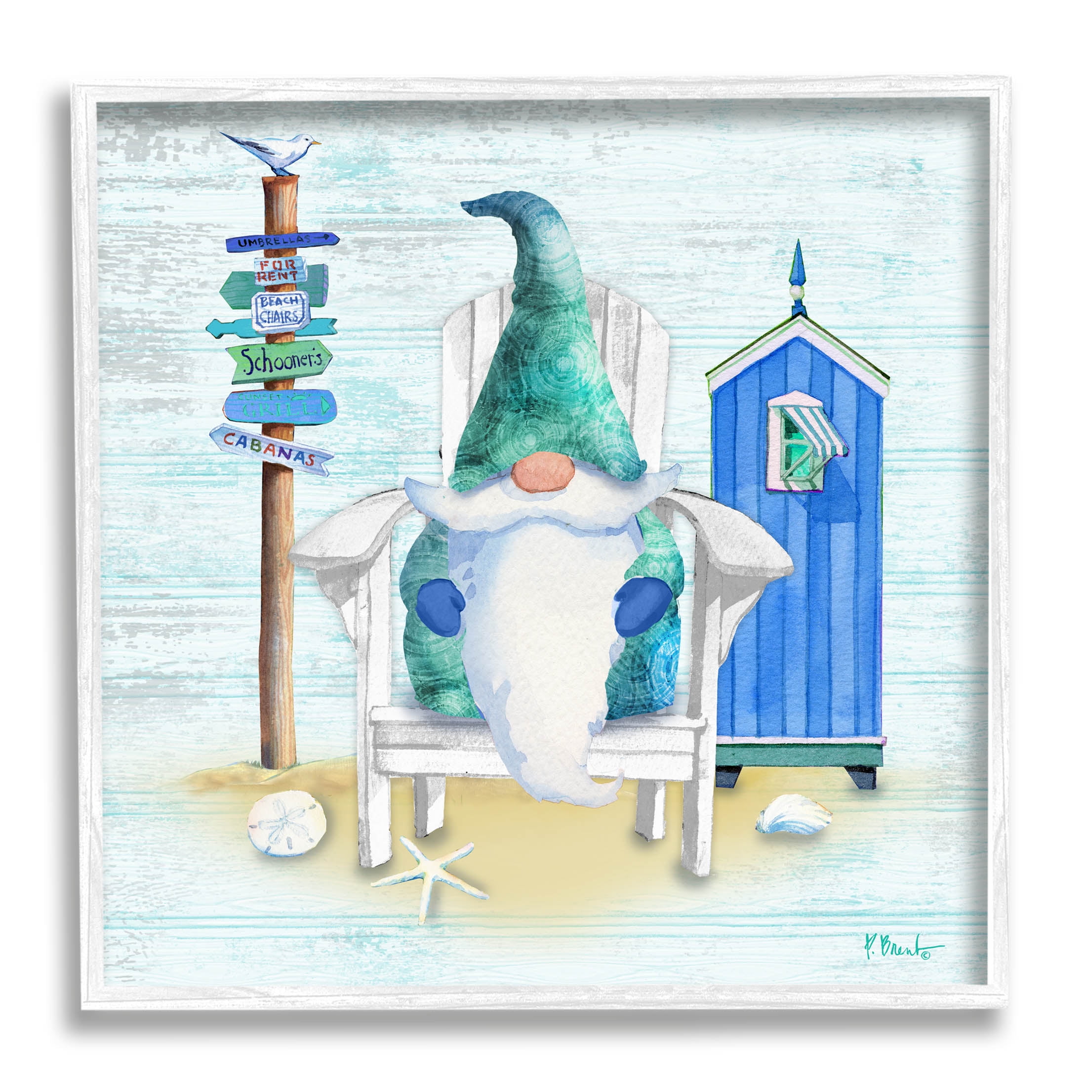 Stupell Industries Coastal Gnome Beach Life Relaxing Graphic Art White Framed Art Print Wall Art, Design by Paul Brent