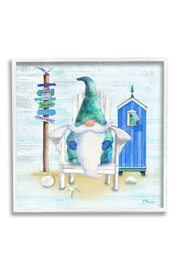 Industries Coastal Gnome Beach Life Relaxing Graphic Art White Framed Art Print Wall Art, Design by Paul Brent