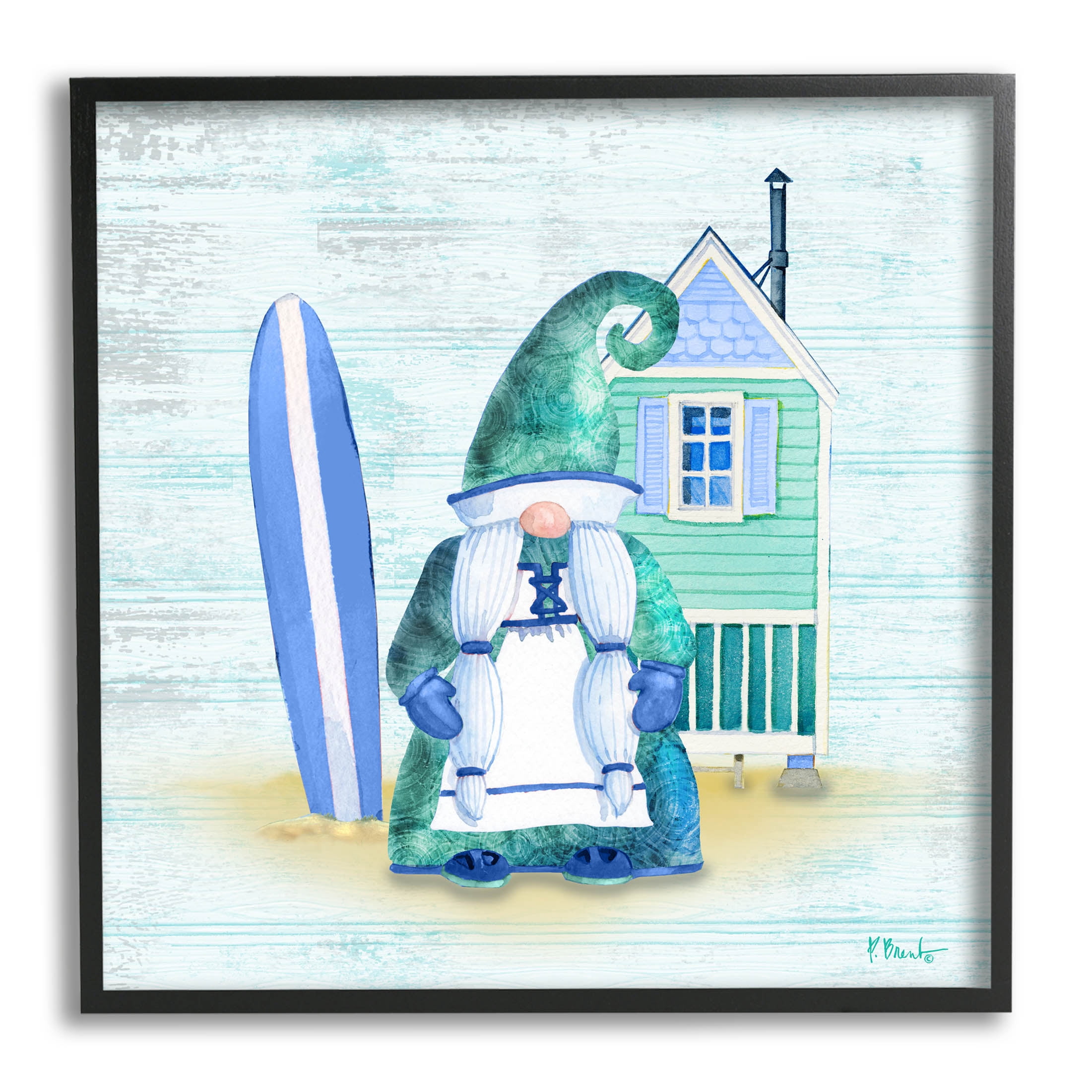 Stupell Industries Coastal Gnome Beach Shack Home Graphic Art Black Framed Art Print Wall Art, Design by Paul Brent