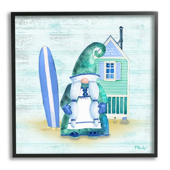 Stupell Industries Coastal Gnome Beach Shack Home Graphic Art Black Framed Art Print Wall Art, Design by Paul Brent