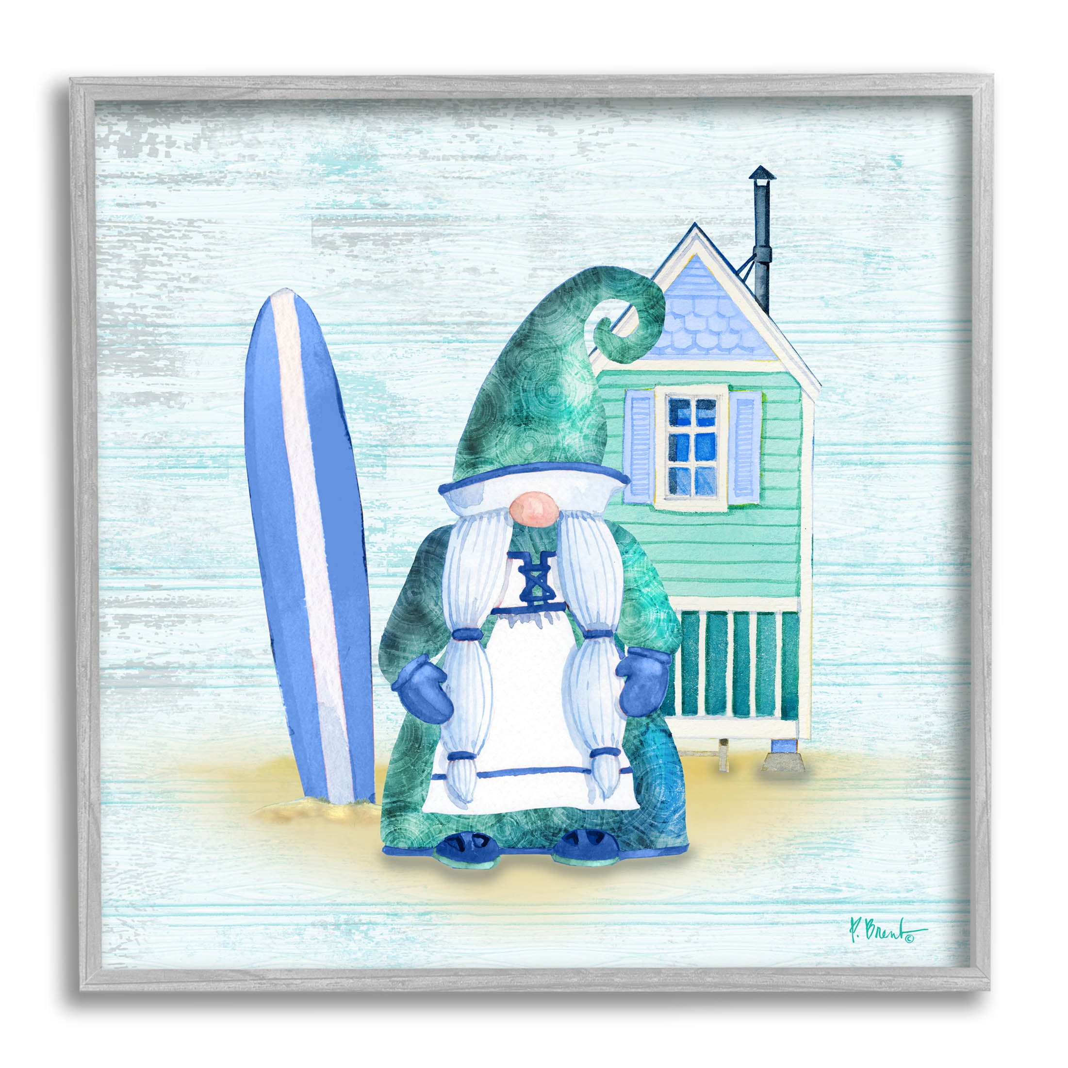 Stupell Industries Coastal Gnome Beach Shack Home Graphic Art Gray Framed Art Print Wall Art, Design by Paul Brent