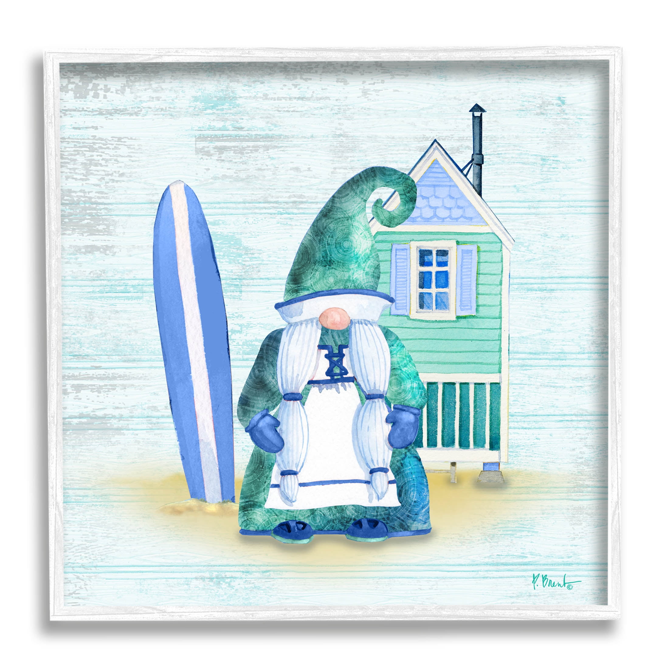 Stupell Industries Coastal Gnome Beach Shack Home Graphic Art White Framed Art Print Wall Art, Design by Paul Brent