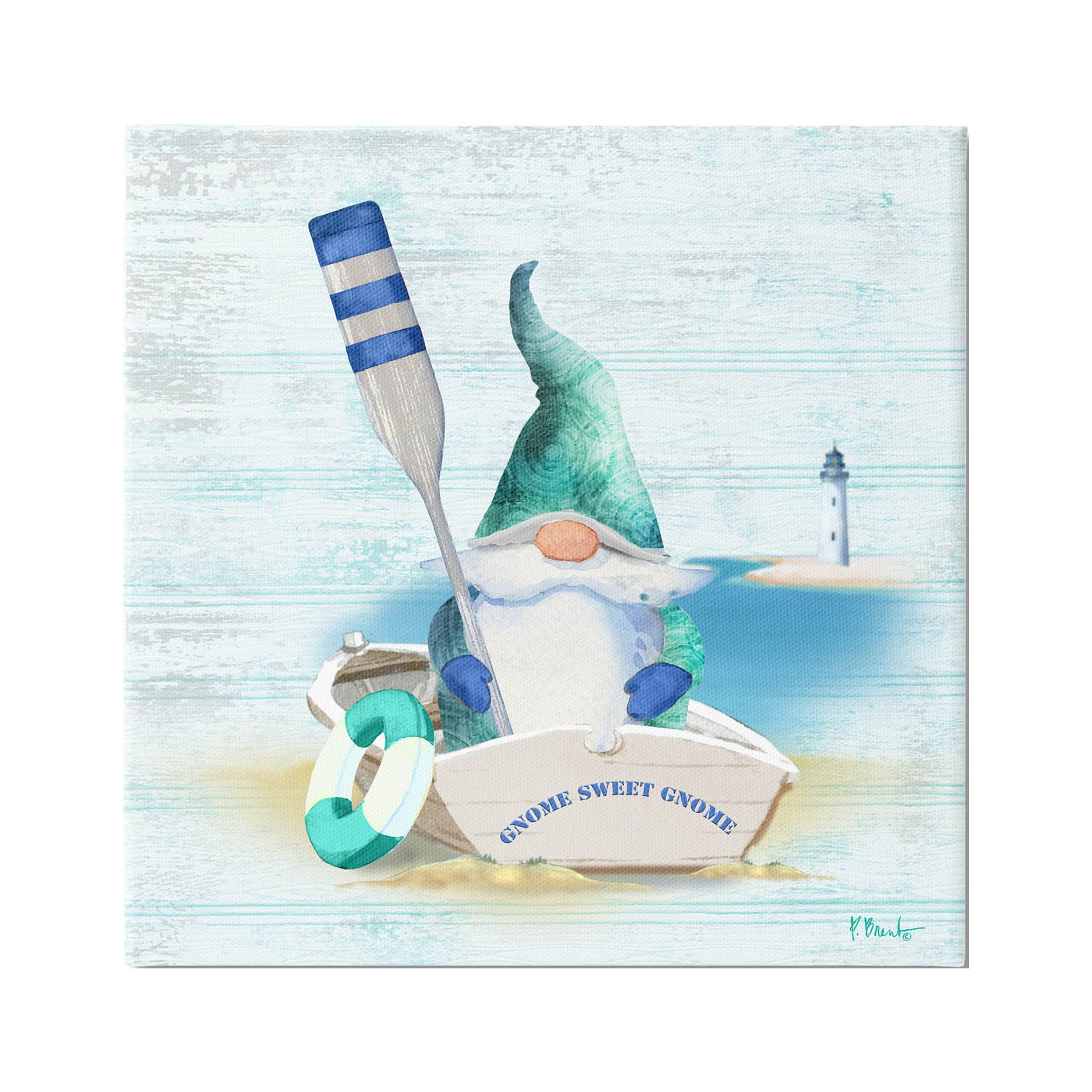 Stupell Industries Coastal Gnome Blue Row Boat Graphic Art Gallery Wrapped Canvas Print Wall Art, Design by Paul Brent