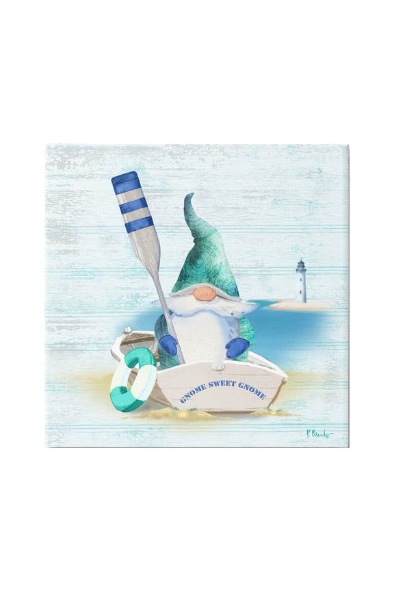 Industries Coastal Gnome Blue Row Boat Graphic Art Gallery Wrapped Canvas Print Wall Art, Design by Paul Brent