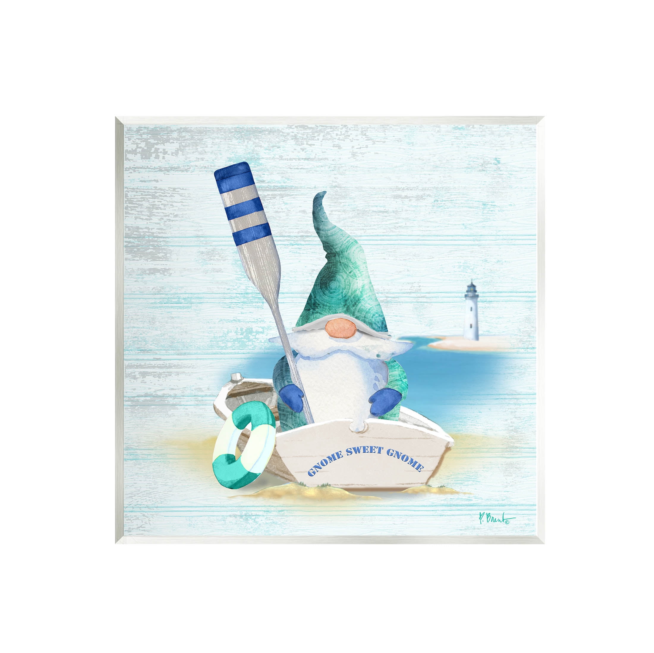 Stupell Industries Coastal Gnome Blue Row Boat Graphic Art Unframed Art Print Wall Art, Design by Paul Brent