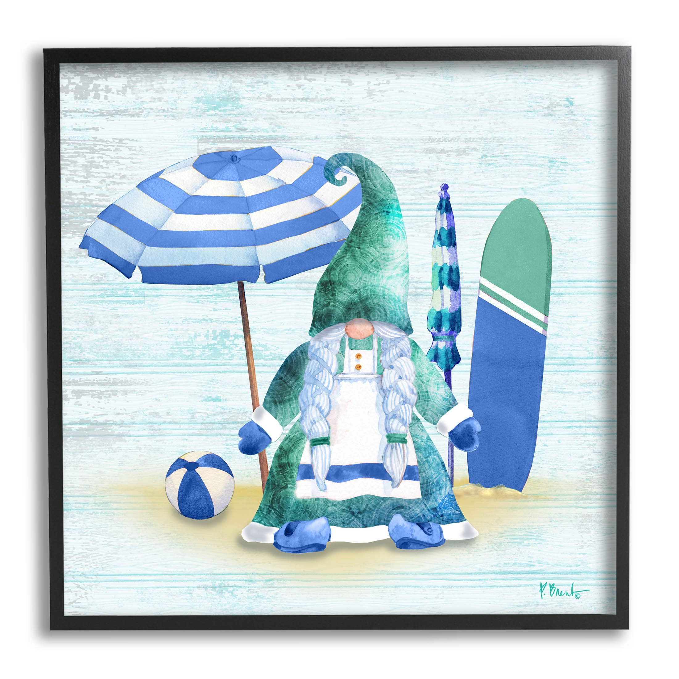 Stupell Industries Coastal Gnome Braided Summer Surfer Graphic Art Black Framed Art Print Wall Art, Design by Paul Brent