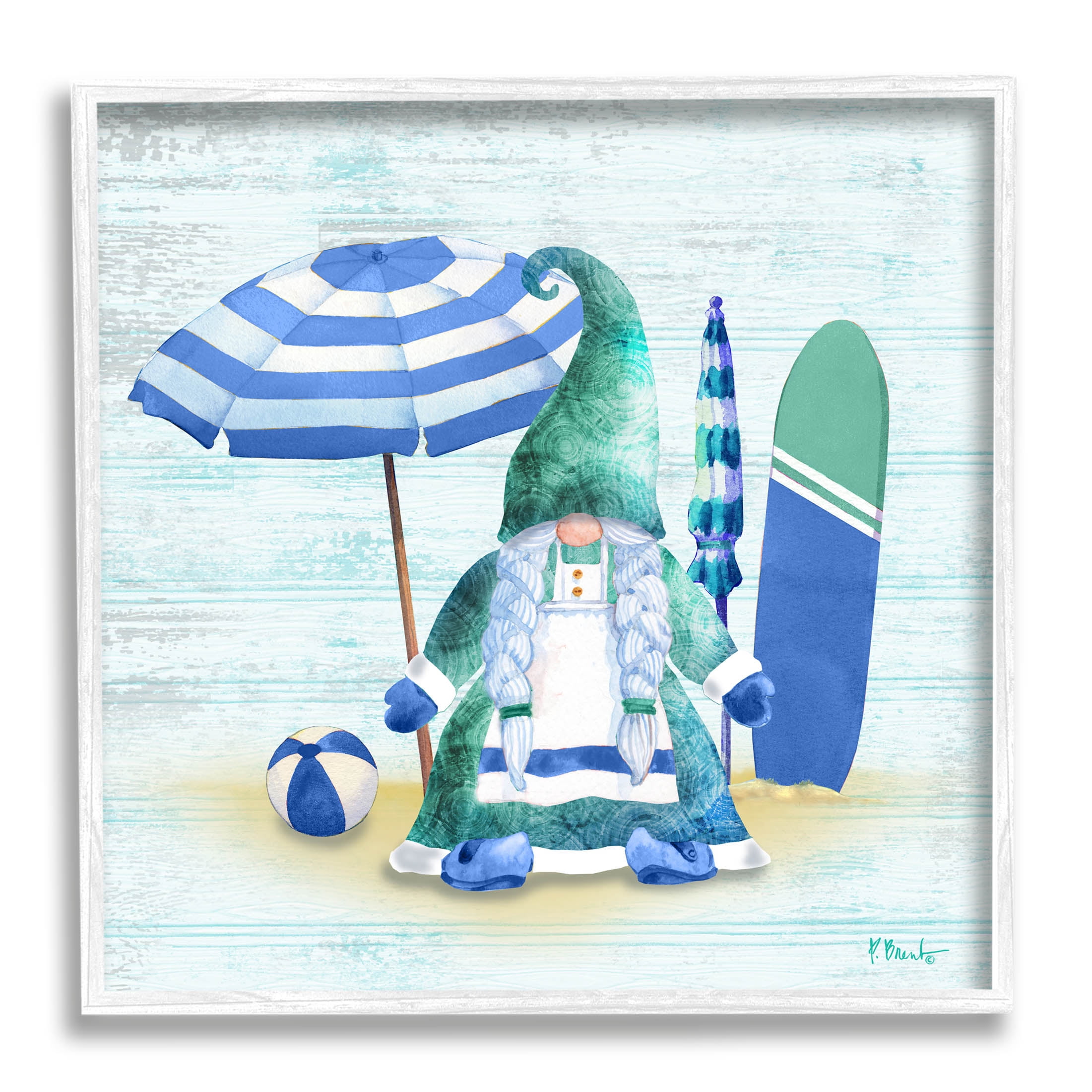 Stupell Industries Coastal Gnome Braided Summer Surfer Graphic Art White Framed Art Print Wall Art, Design by Paul Brent
