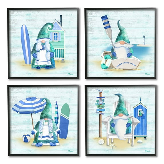 Stupell Industries Coastal Gnomes Nautical Life Graphic Art Black Framed Art Print Wall Art, Set of 4, Design by Paul Brent