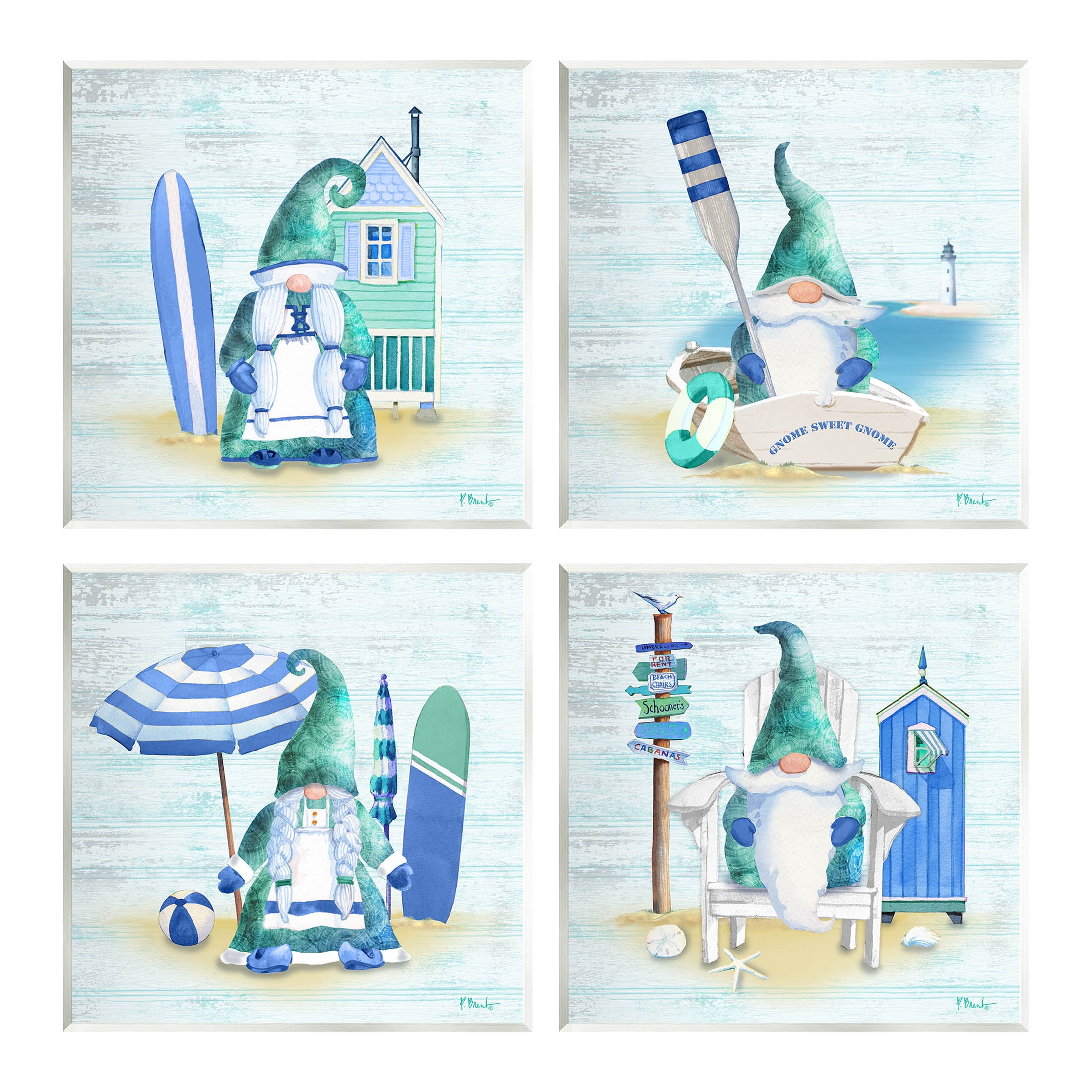 Stupell Industries Coastal Gnomes Nautical Life Graphic Art Unframed Art Print Wall Art, Set of 4, Design by Paul Brent