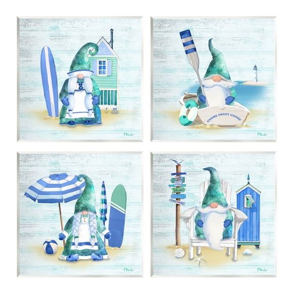 Stupell Industries Coastal Gnomes Nautical Life Graphic Art Unframed Art Print Wall Art, Set of 4, Design by Paul Brent