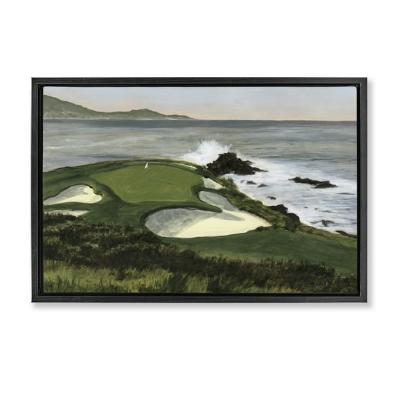 Stupell Industries Coastal Golf Course Landscape Painting Black Floater Framed Art Print Wall Art, 31 x 21
