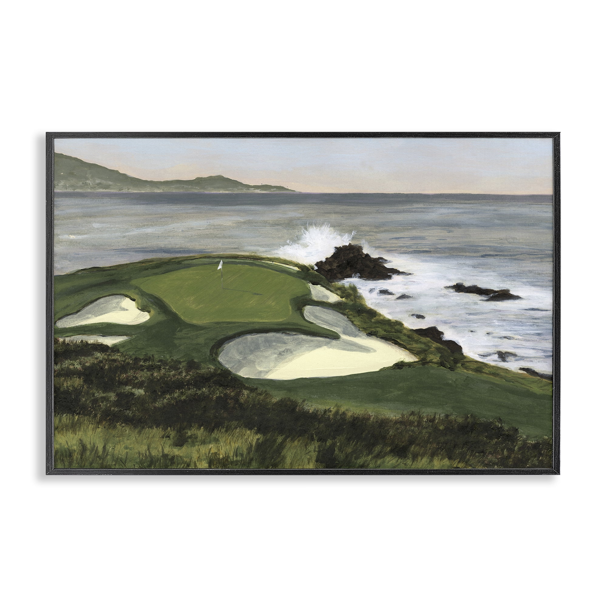 Stupell Industries Coastal Golf Course Landscape Painting Black Framed Art Print Wall Art, 30 x 20