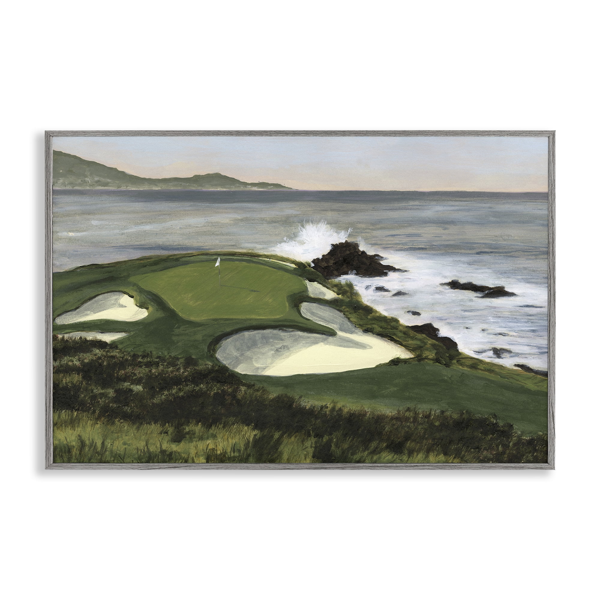 Stupell Industries Coastal Golf Course Landscape Painting Gray Framed Art Print Wall Art, 24 x 16