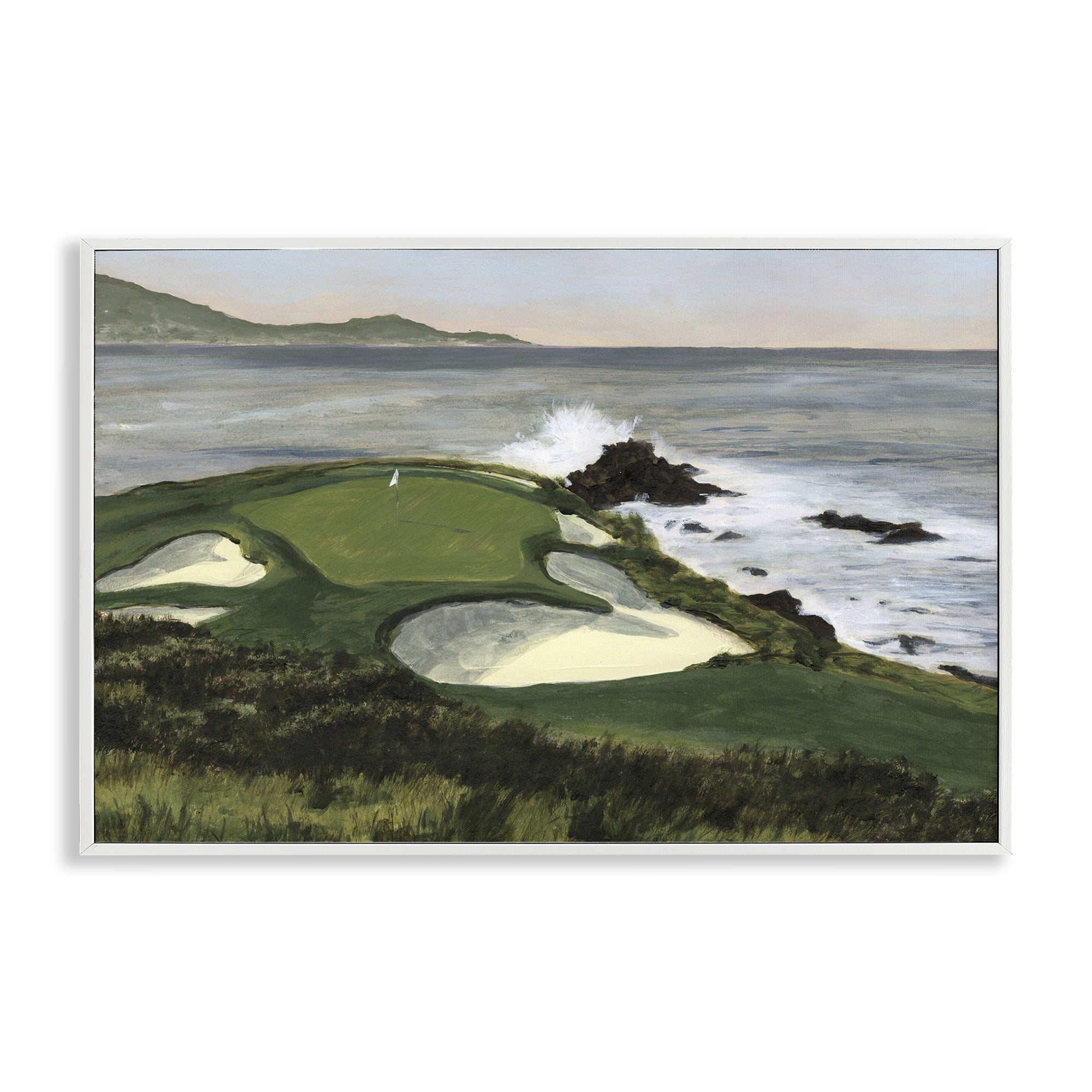 Stupell Industries Coastal Golf Course Landscape Painting White Framed Art Print Wall Art, 18 x 12