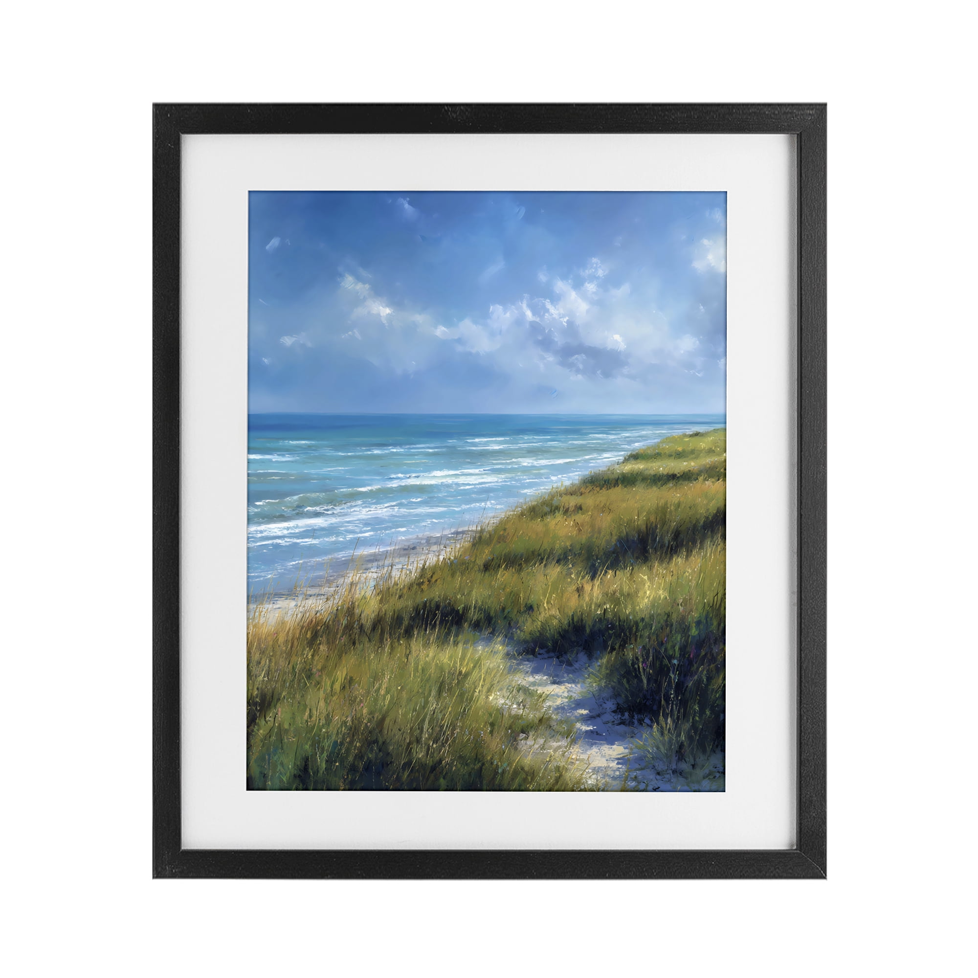 Stupell Industries Coastal Grass & Rolling Waves Black Framed Print Under Glass, design by Franklyn Gregory