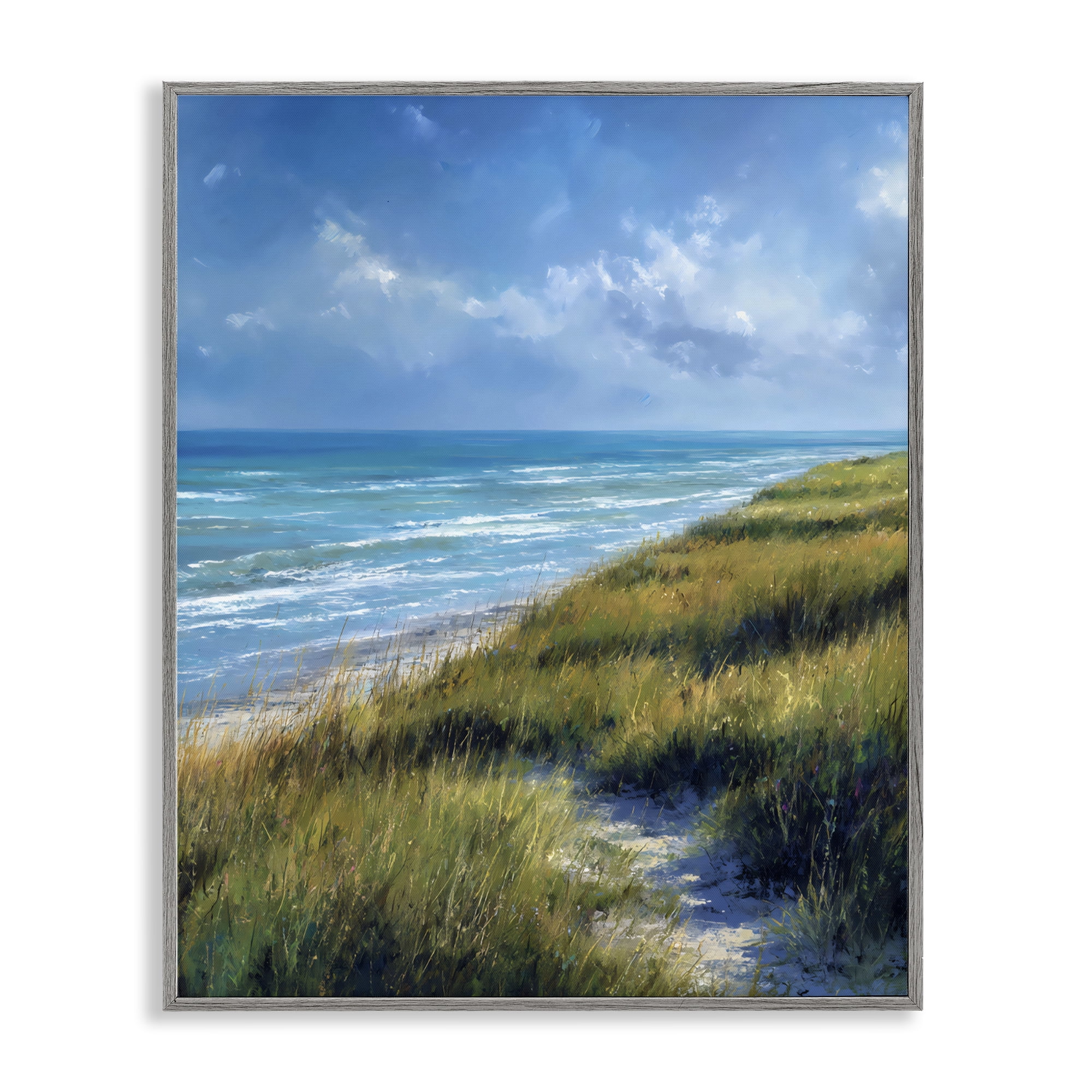 Stupell Industries Coastal Grass & Rolling Waves Gray Framed Giclee Art, design by Franklyn Gregory