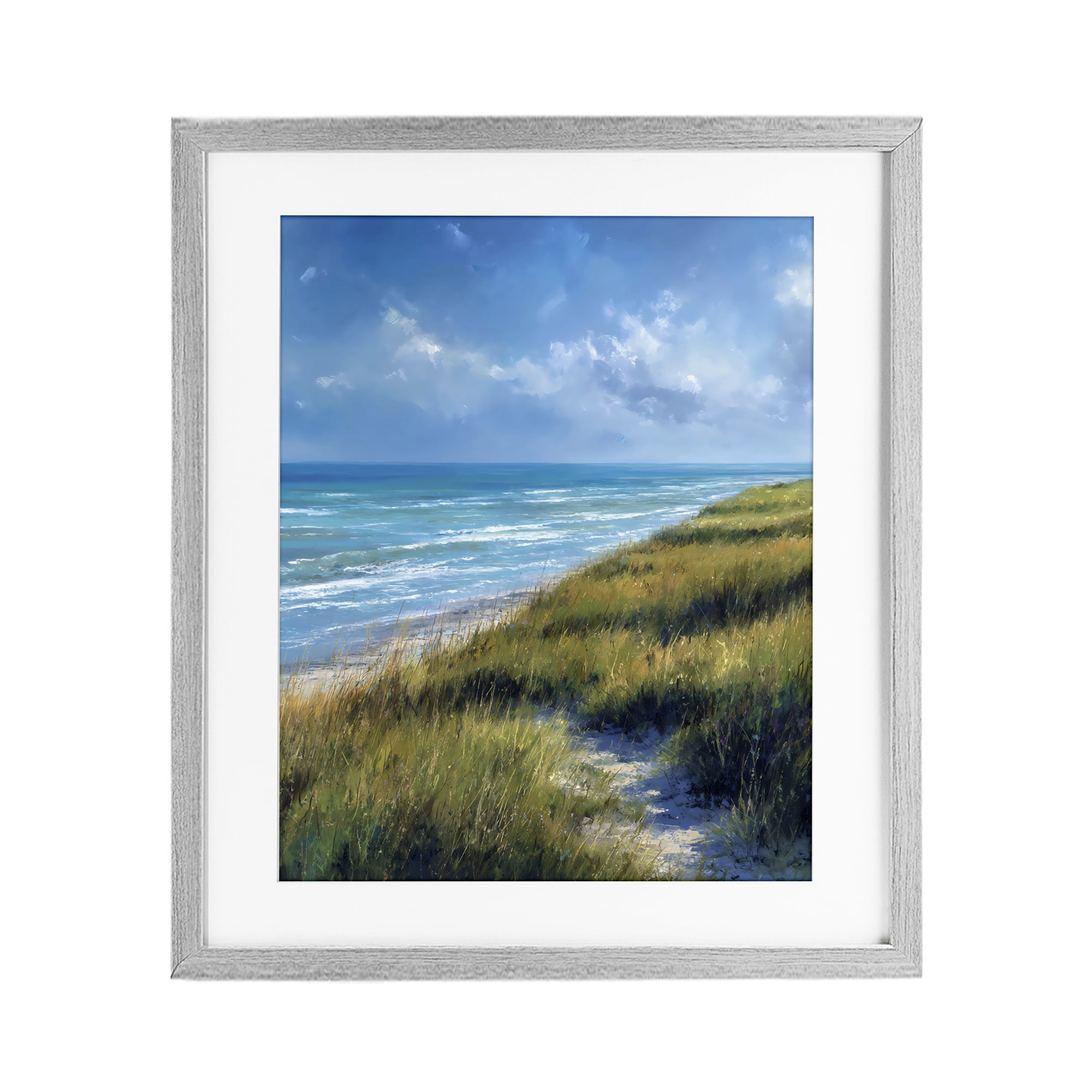 Stupell Industries Coastal Grass & Rolling Waves Gray Framed Print Under Glass, design by Franklyn Gregory