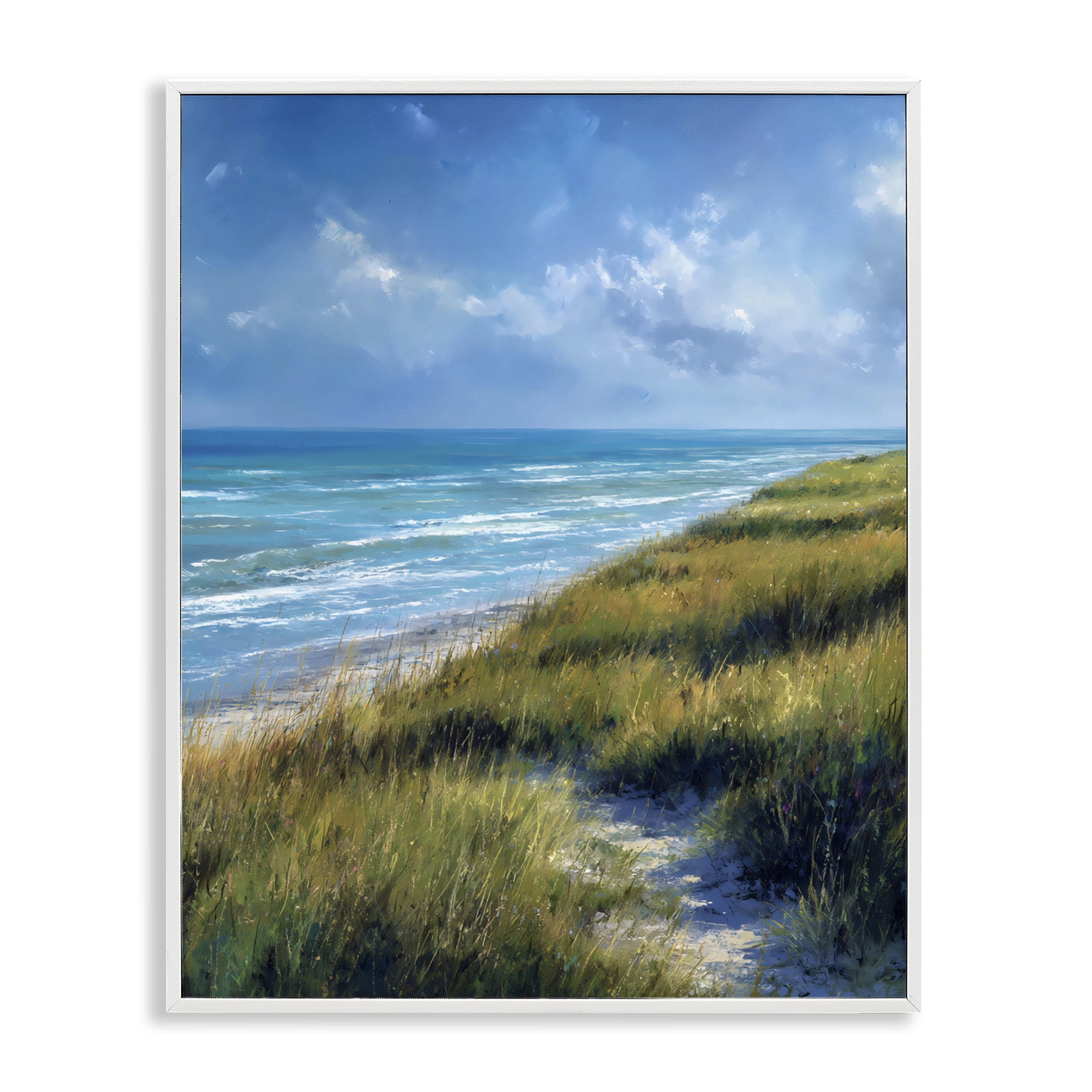 Stupell Industries Coastal Grass & Rolling Waves White Framed Giclee Art, design by Franklyn Gregory