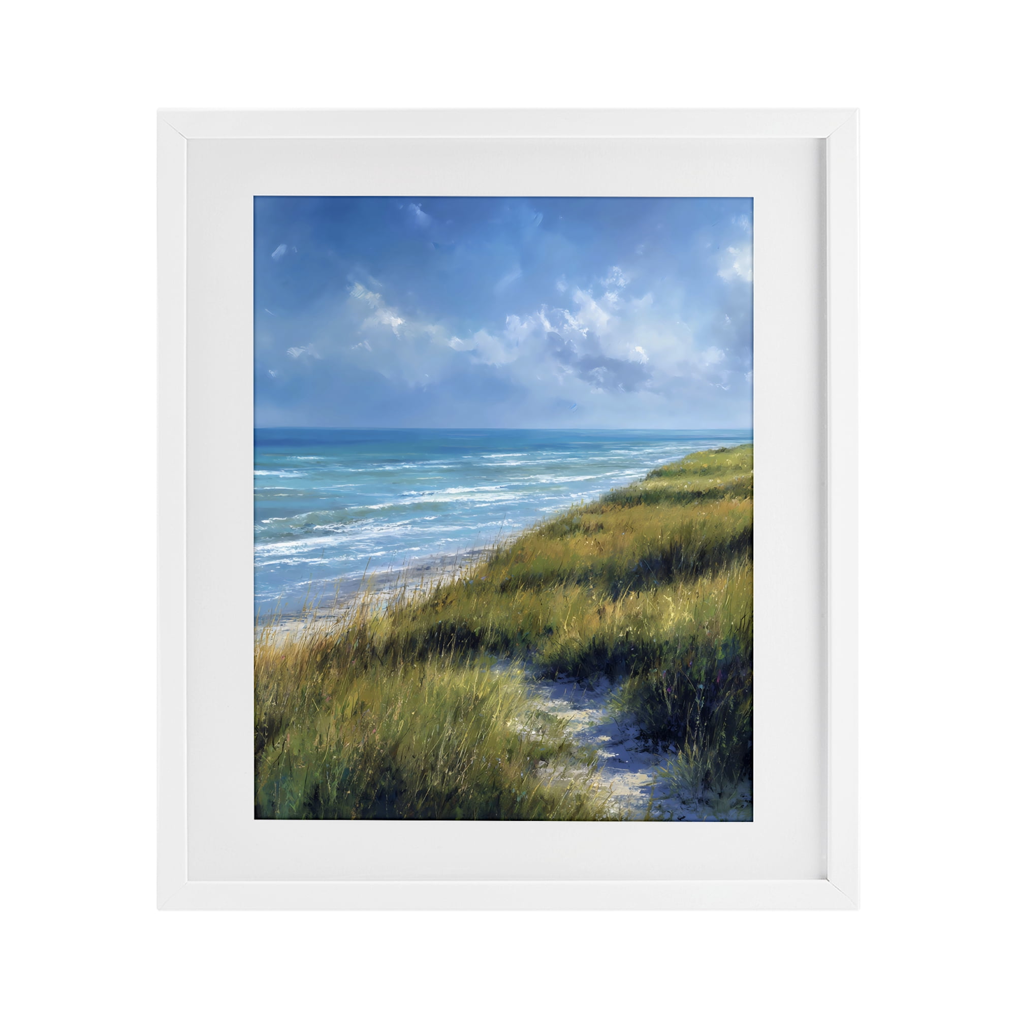 Stupell Industries Coastal Grass & Rolling Waves White Framed Print Under Glass, design by Franklyn Gregory