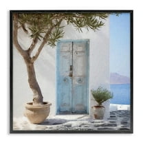 Stupell Industries Coastal Greek Door Town & City Painting Black Framed Art Print Wall Art, 12 x 12