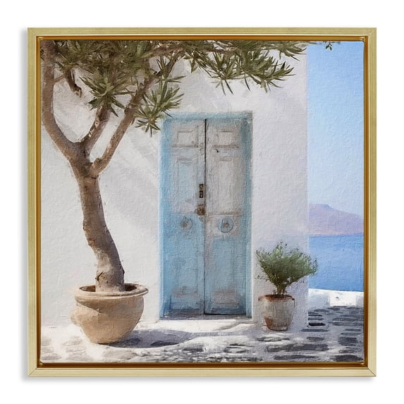 Stupell Industries Traditional Coastal Greek Door Gold Floating Frame Canvas Art, 25 x 25, by Riley B