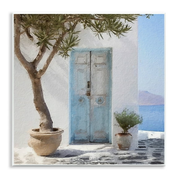 Stupell Industries Coastal Greek Door Town & City Painting Unframed Art Print Wall Art, 12 x 12