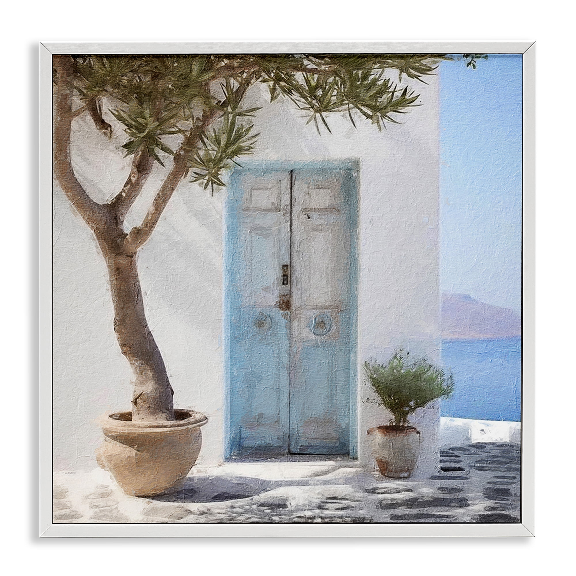 Stupell Industries Coastal Greek Door Town & City Painting White Framed Art Print Wall Art, 17 x 17
