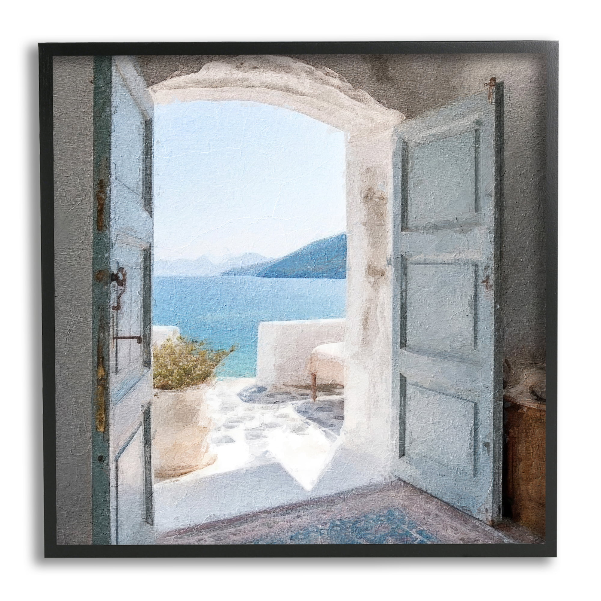 Stupell Industries Coastal Greek Villa Nature Photography Black Framed Art Print Wall Art, 24 x 24