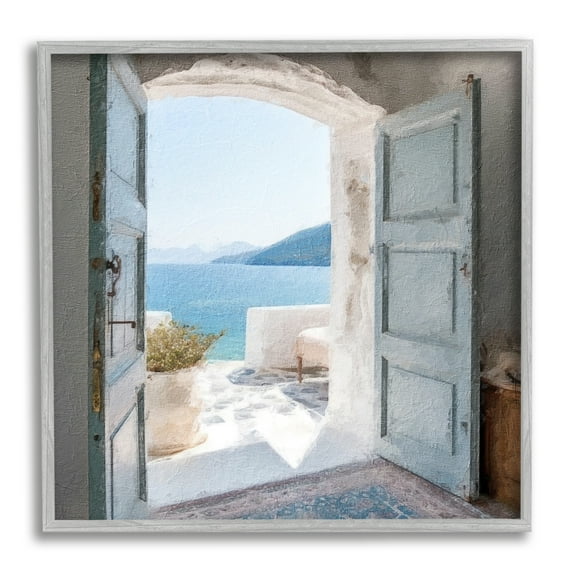 Stupell Industries Coastal Greek Villa Nature Photography Gray Framed Art Print Wall Art, 17 x 17