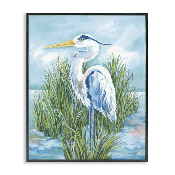 Stupell Industries Coastal Heron Bird Animals Painting Black Framed Art Print Wall Art, 11 x 14