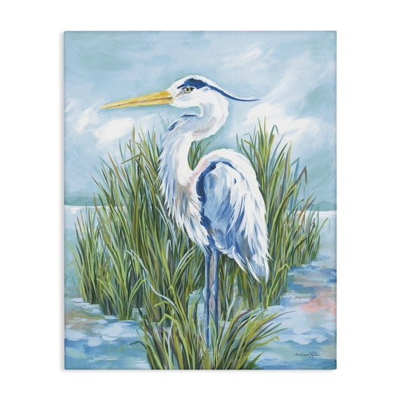 Stupell Industries Coastal Heron Bird Animals Painting Wrapped Canvas Canvas Art Print Wall Art, 24 x 30