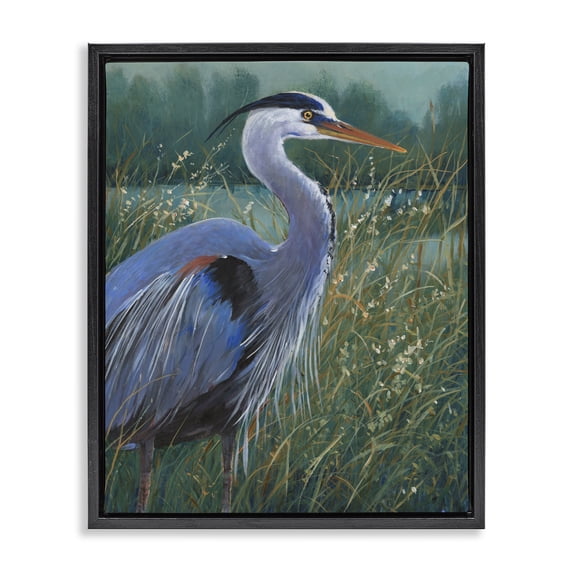 Stupell Industries Coastal Heron Landscape Black Floating Frame Canvas Art, 25 x 31, by Tim O'Toole