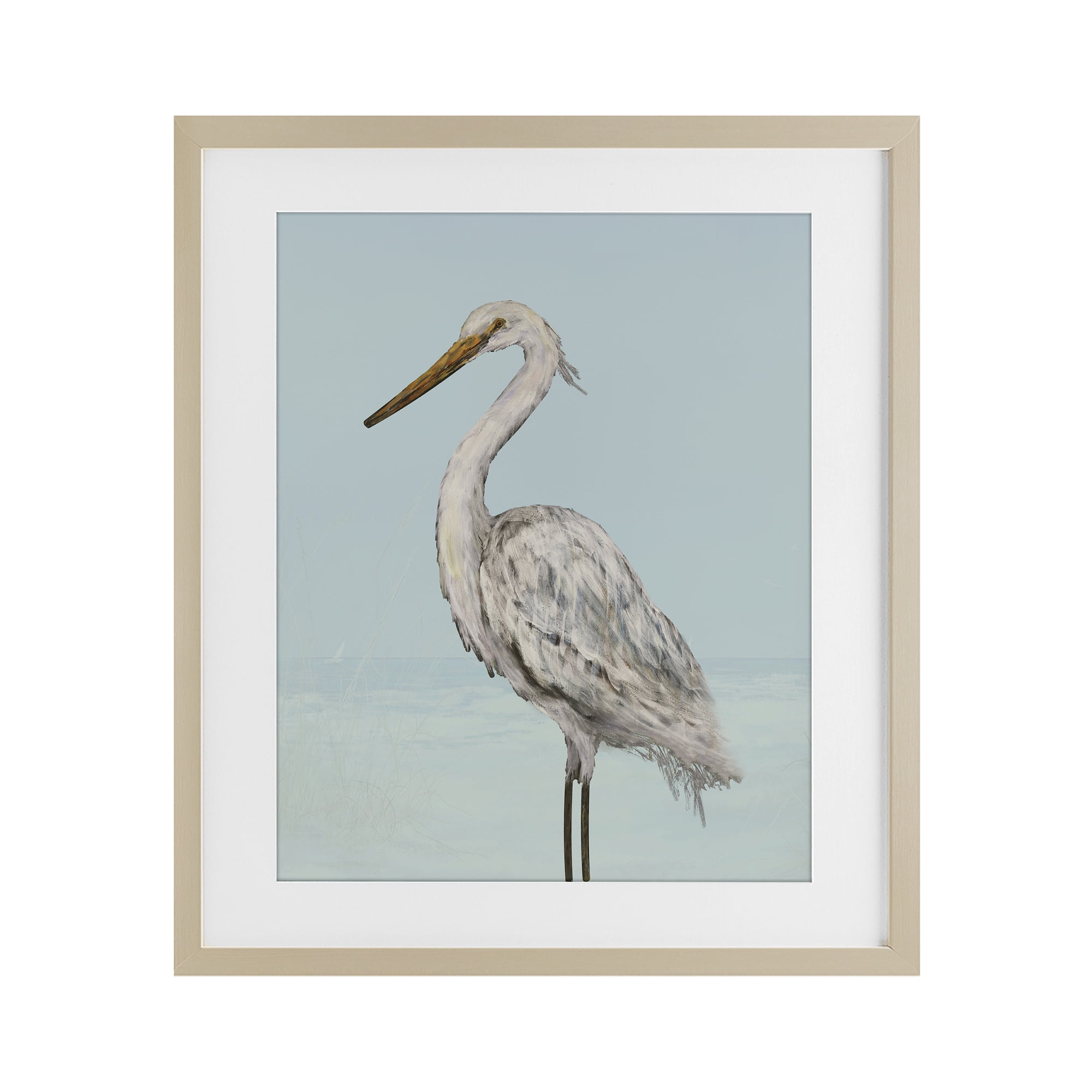 Stupell Industries Coastal Heron Muted Blue Birch Framed Print Under Glass, design by Julie DeRice