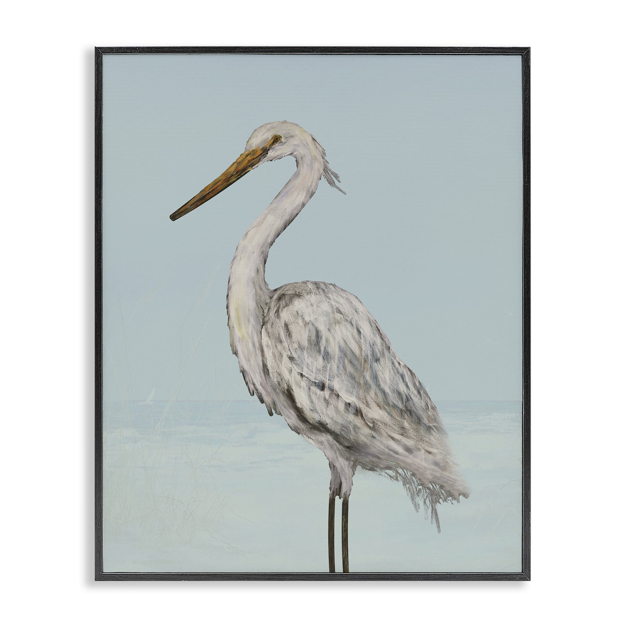 Stupell Industries Coastal Heron Muted Blue Black Framed Giclee Art, design by Julie DeRice