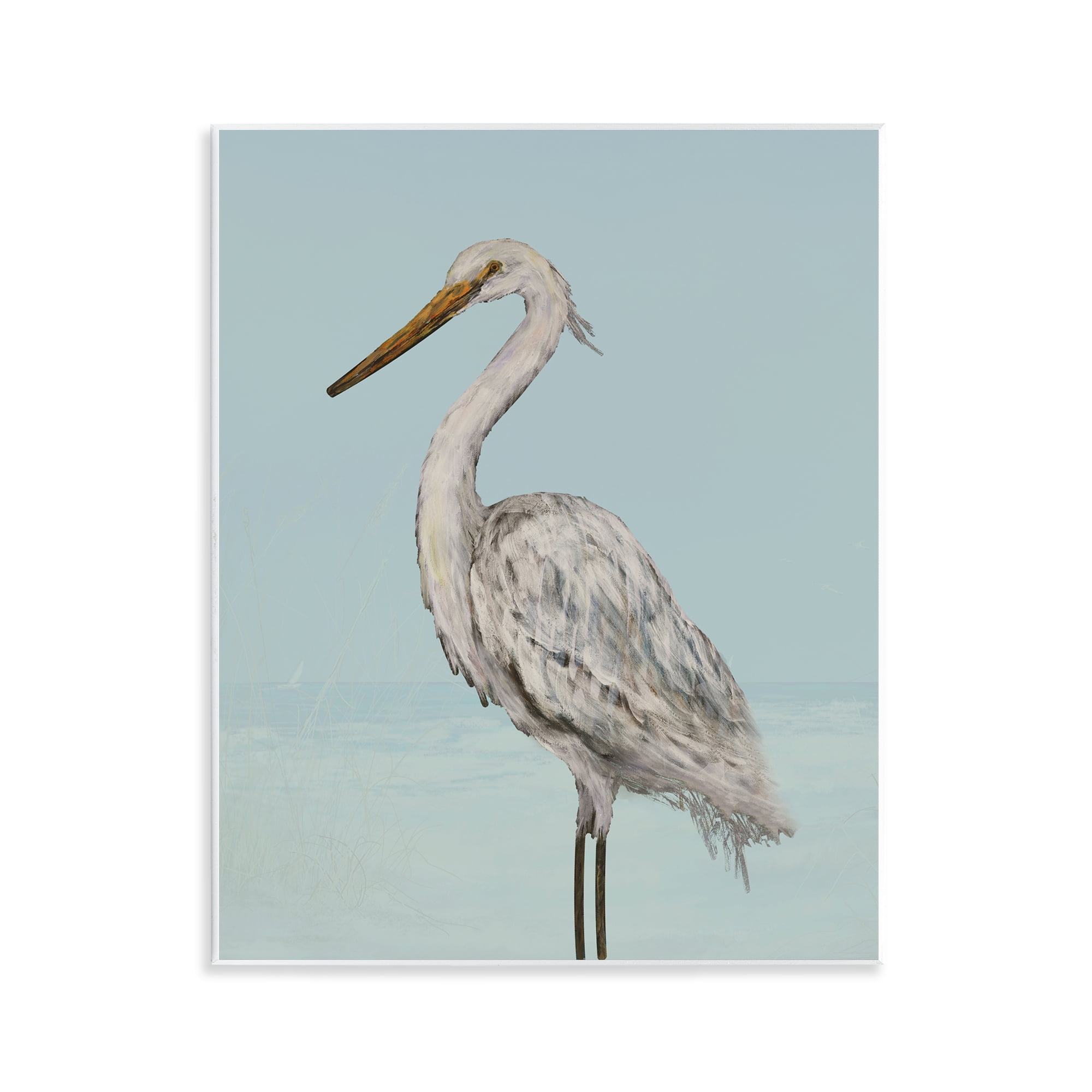 Stupell Industries Coastal Heron Muted Blue Wall Plaque Art, design by Julie DeRice