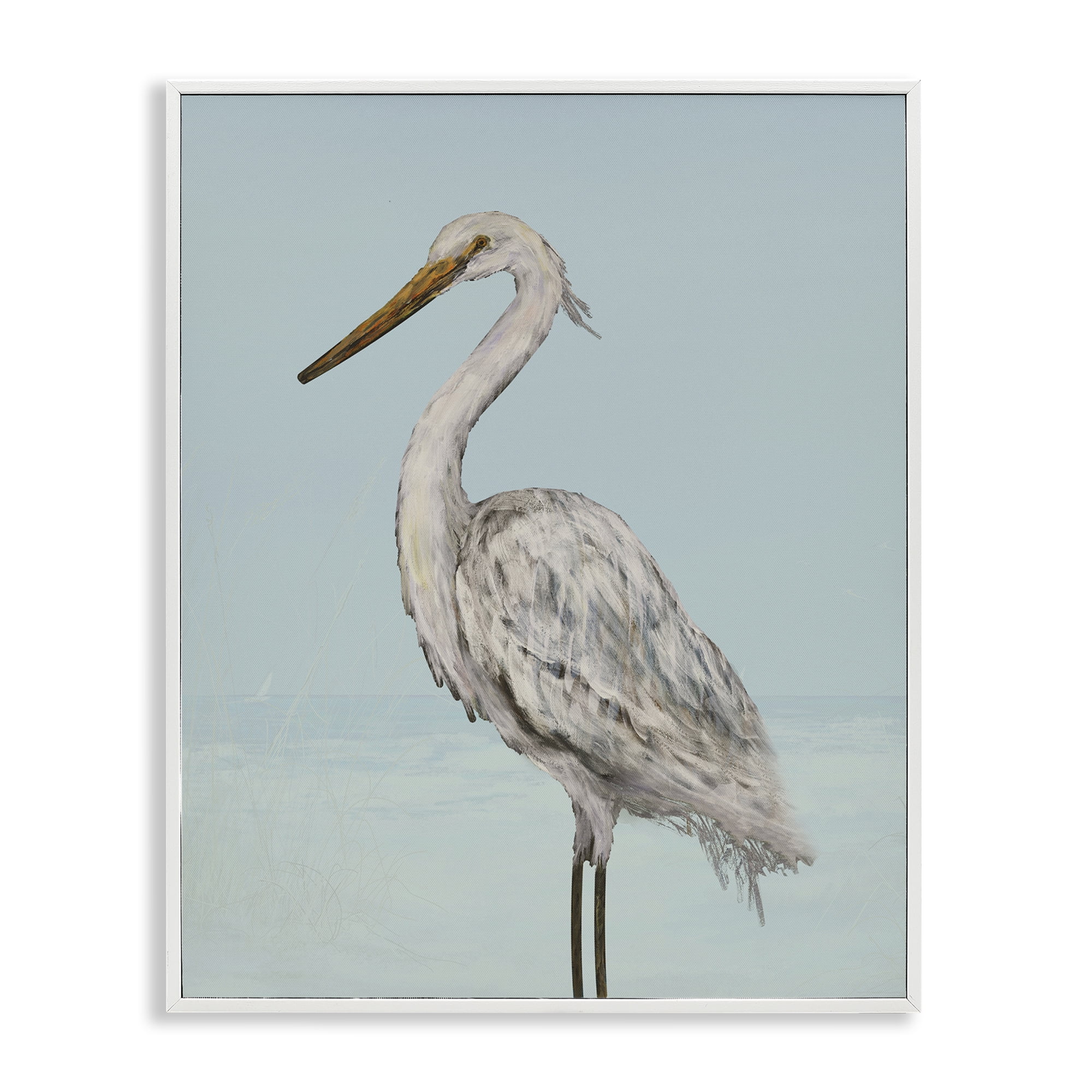 Stupell Industries Coastal Heron Muted Blue White Framed Giclee Art, design by Julie DeRice