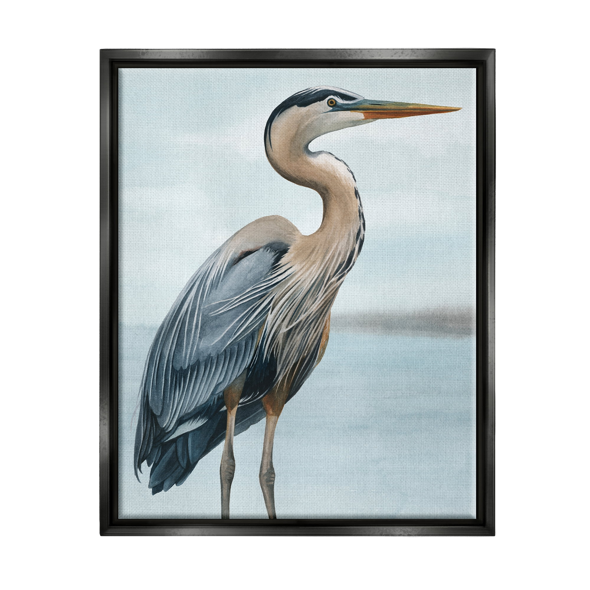 Stupell Industries Coastal Heron Portrait Animals & Insects Painting Black Floater Framed Art Print Wall Art, 25 x 31