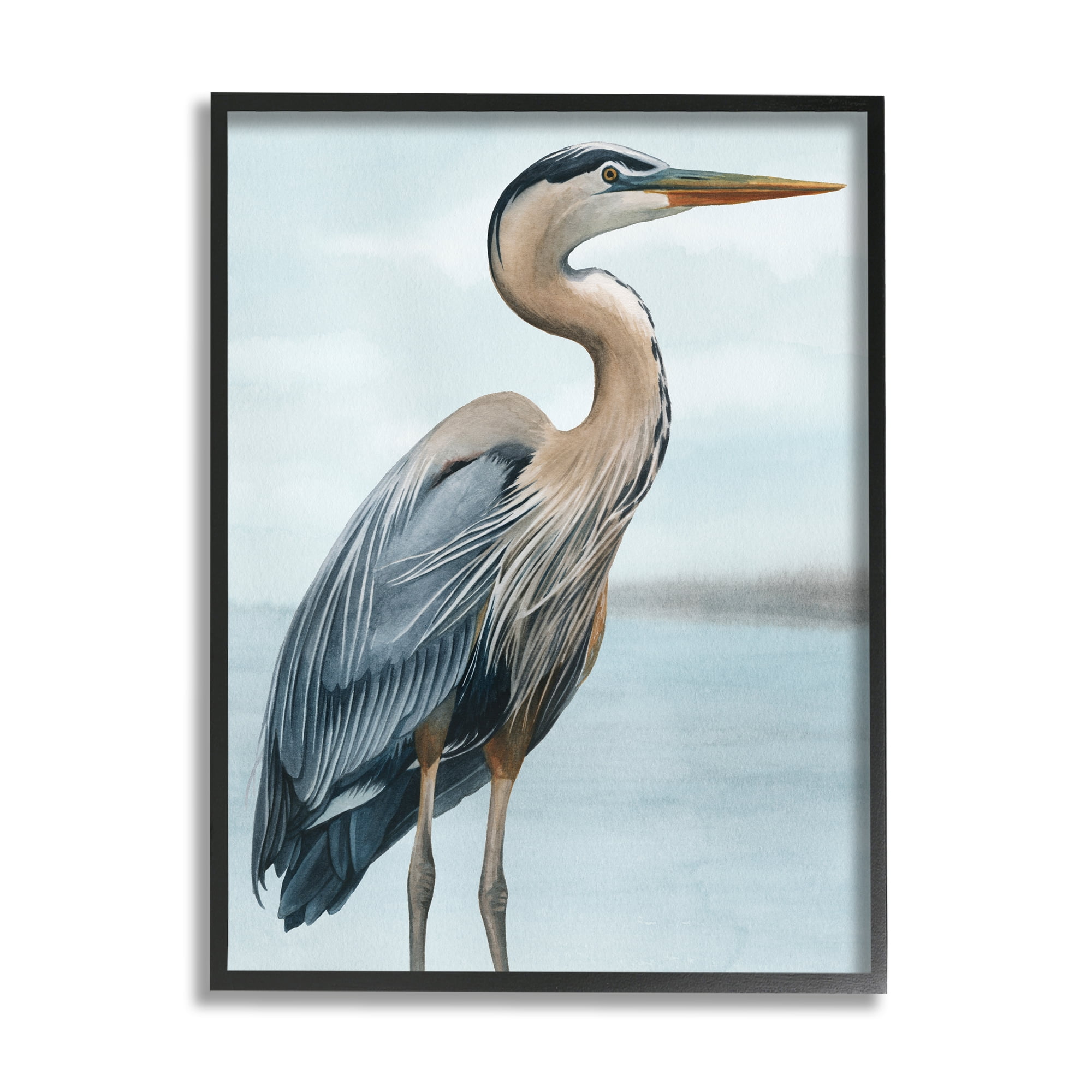 Stupell Industries Coastal Heron Portrait Animals & Insects Painting Black Framed Art Print Wall Art, 24 x 30