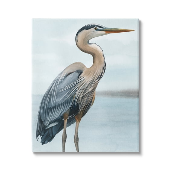 Stupell Industries Coastal Heron Portrait Animals & Insects Painting Gallery Wrapped Canvas Print Wall Art, 24 x 30