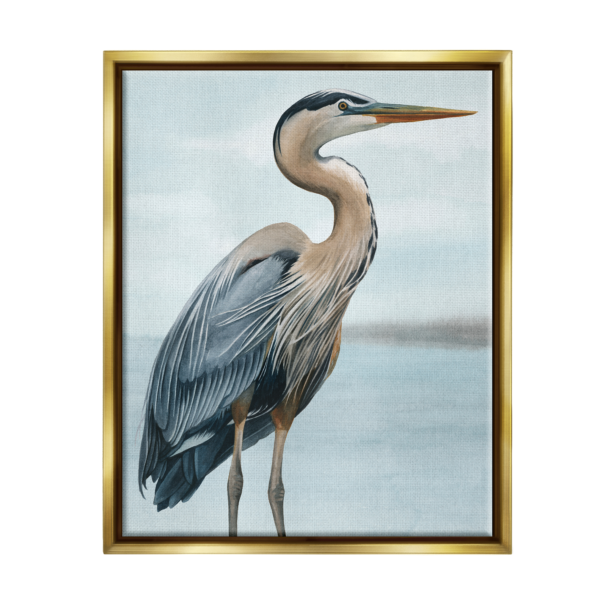 Stupell Industries Coastal Heron Portrait Animals & Insects Painting Gold Floater Framed Art Print Wall Art, 17 x 21