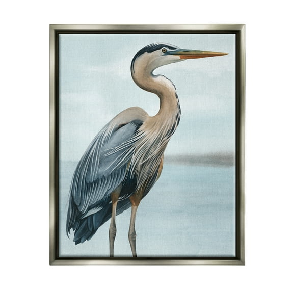 Stupell Industries Coastal Heron Portrait Animals & Insects Painting Gray Floater Framed Art Print Wall Art, 25 x 31