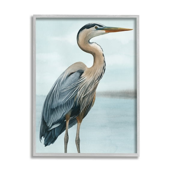 Stupell Industries Coastal Heron Portrait Animals & Insects Painting Gray Framed Art Print Wall Art, 24 x 30