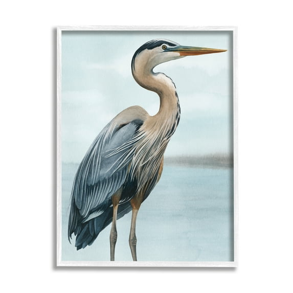 Stupell Industries Coastal Heron Portrait Animals & Insects Painting White Framed Art Print Wall Art, 11 x 14