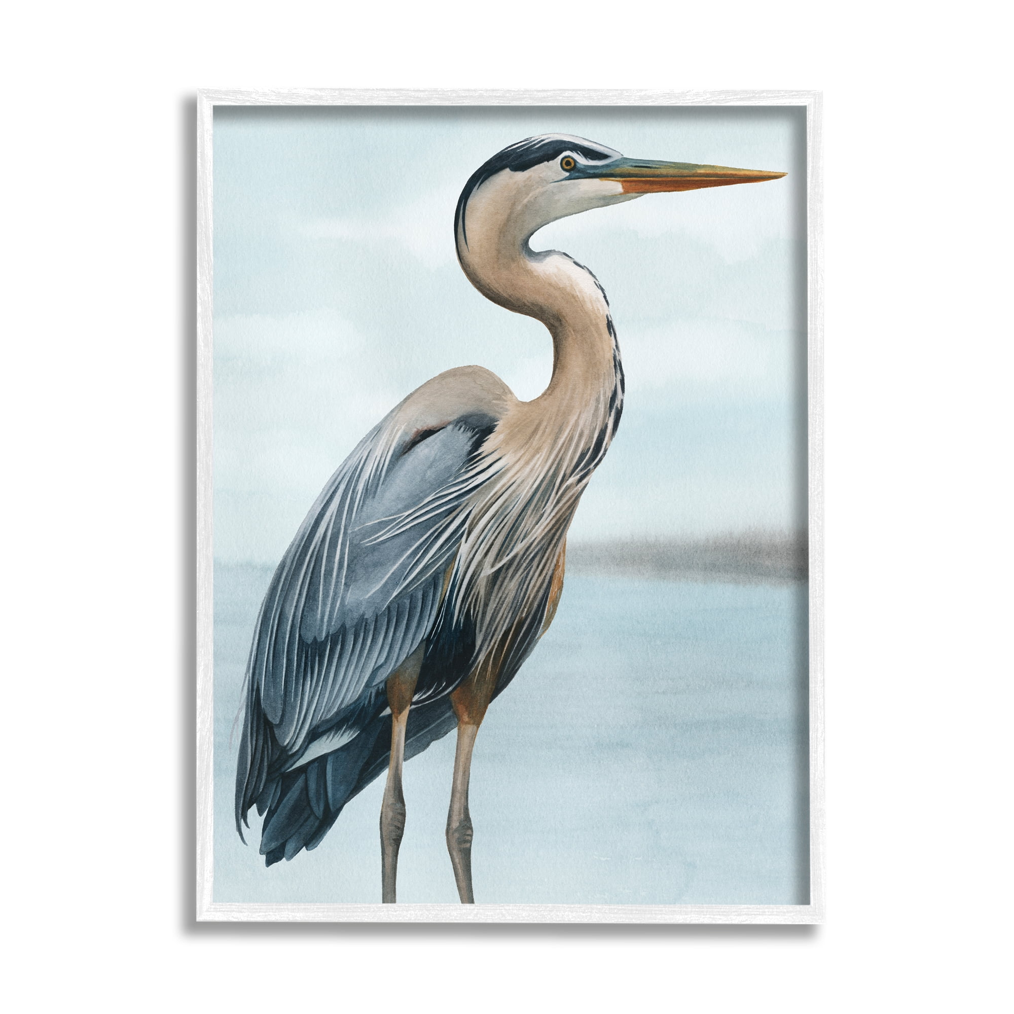 Stupell Industries Coastal Heron Portrait Animals & Insects Painting White Framed Art Print Wall Art, 24 x 30