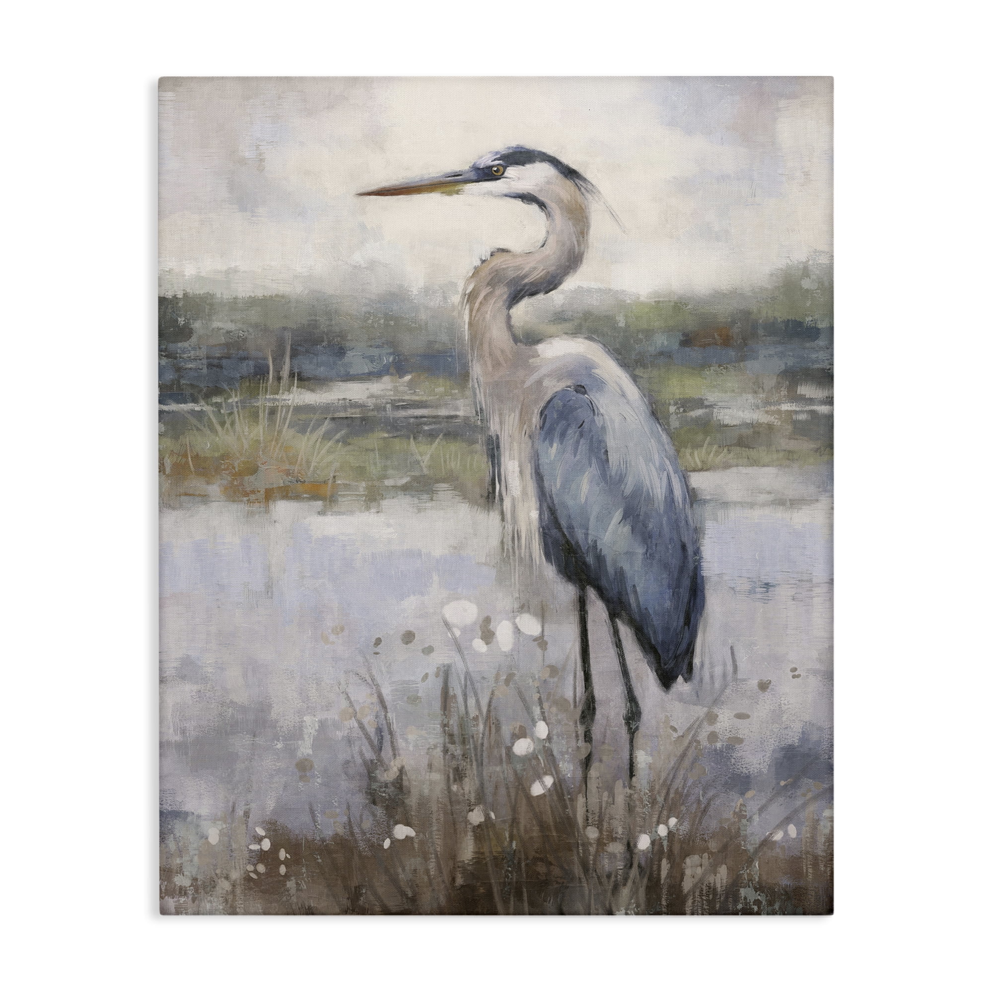 Stupell Industries Coastal Heron on Riverbank Landscape & Nature Painting Wrapped Canvas Art Print Wall Art, 16 x 20