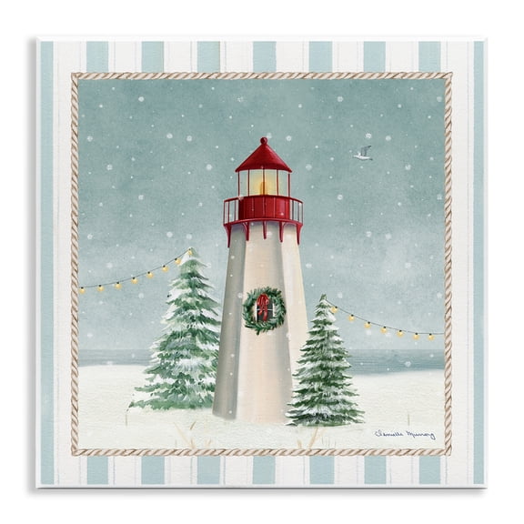 Stupell Industries Coastal Holiday Lighthouse Holiday Painting Unframed Art Print Wall Art, 12 x 12