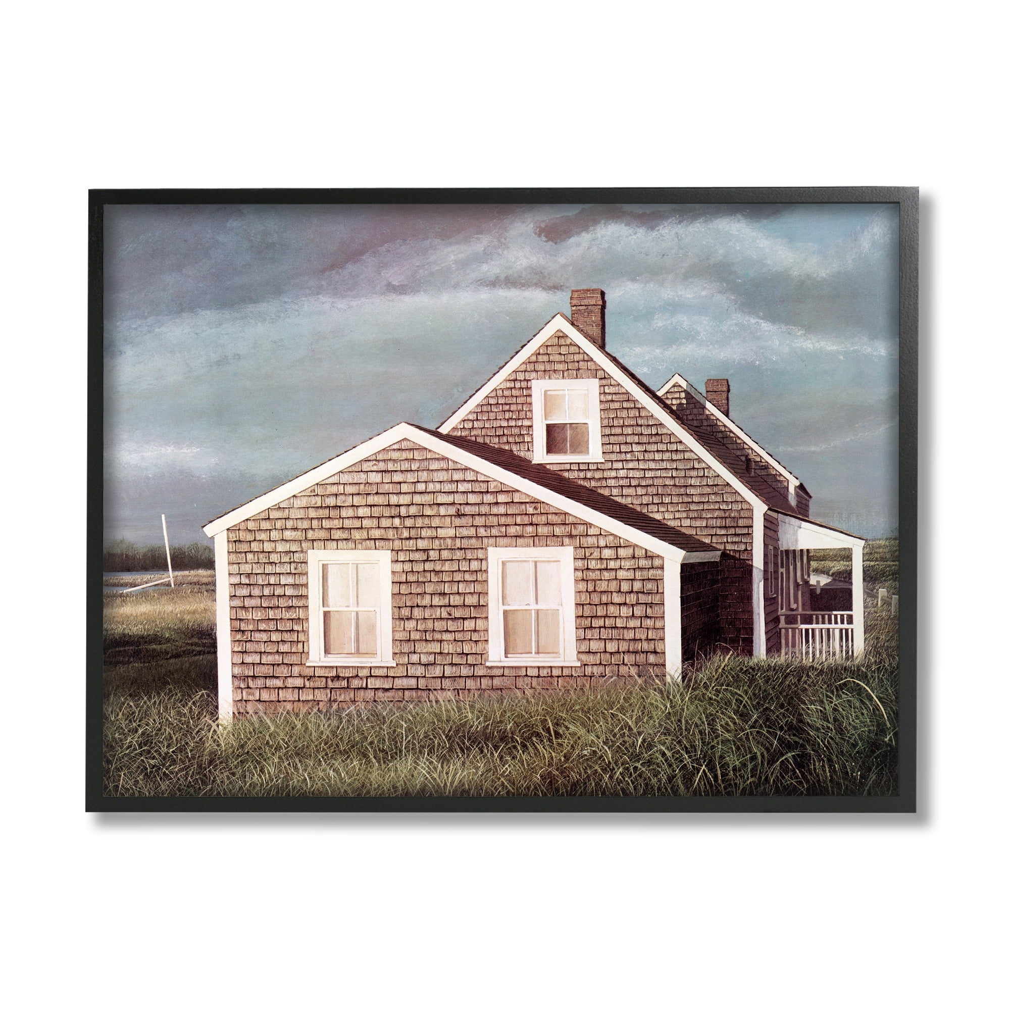 Stupell Industries Coastal Home Atmospheric Beachside Cloudy Sky Photograph Black Framed Art Print Wall Art, Design by Tom Mielko