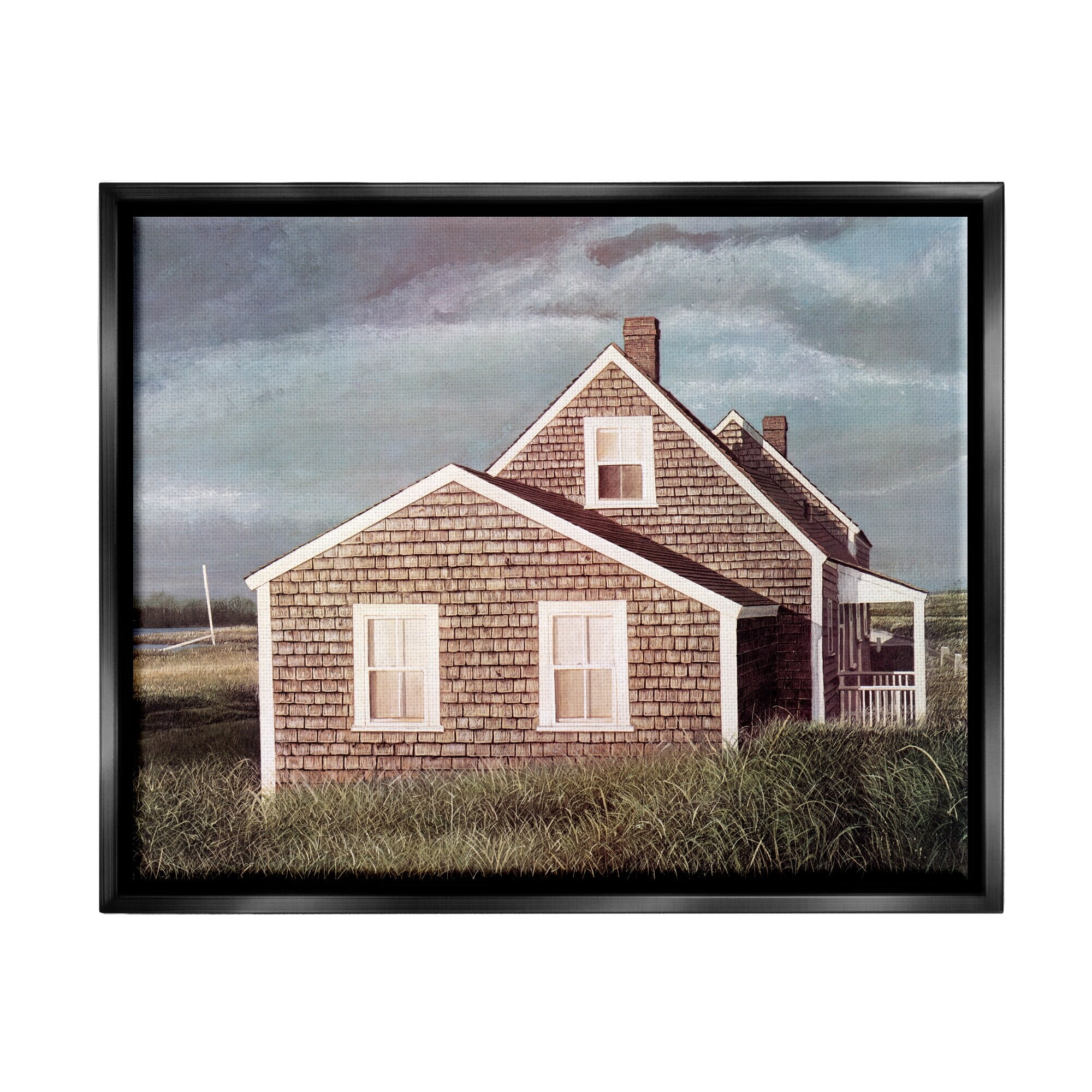Stupell Industries Coastal Home Atmospheric Beachside Cloudy Sky Photograph Jet Black Floating Framed Canvas Print Wall Art, Design by Tom Mielko
