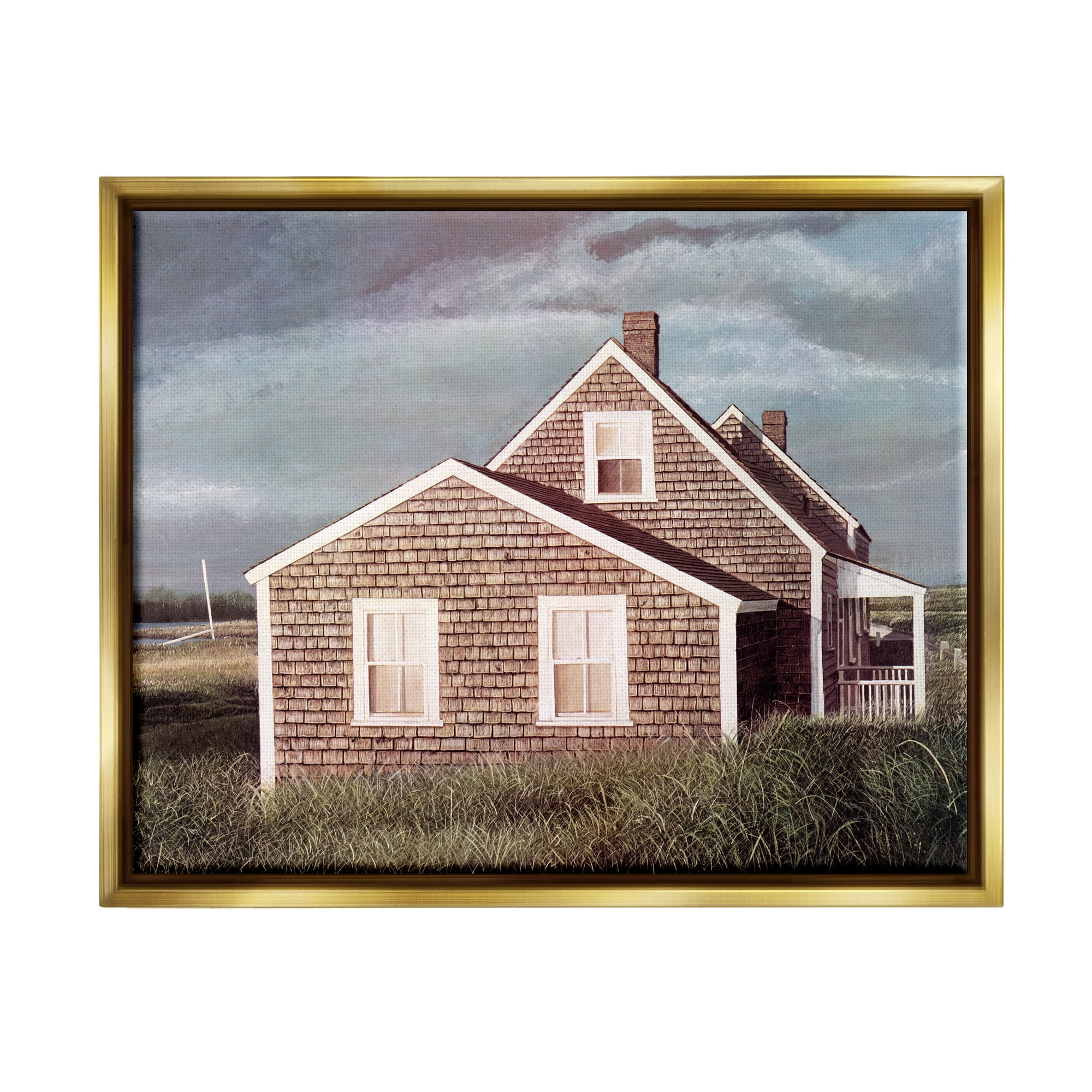 Stupell Industries Coastal Home Atmospheric Beachside Cloudy Sky Photograph Metallic Gold Floating Framed Canvas Print Wall Art, Design by Tom Mielko